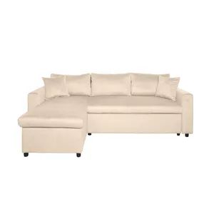 LOUNGITUDE Canapé d'angle réversible convertible velours beige Tipi 223 cm
