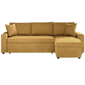 LOUNGITUDE Canapé d'angle réversible convertible velours jaune ocre Tipi 223 cm