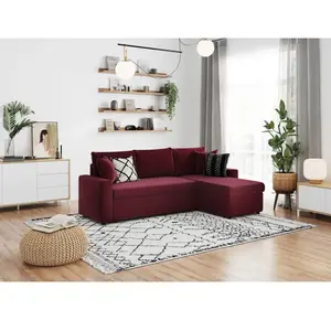 LOUNGITUDE Canapé d'angle réversible convertible velours bordeaux Tipi 223 cm pas cher