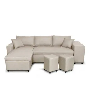 LOUNGITUDE Canapé d'angle OSLO convertible avec coffre et poufs droit ... pas cher