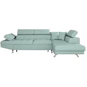 LOUNGITUDE Canapé d'angle droit convertible en tissu - Bleu clair - Pieds métal pas cher