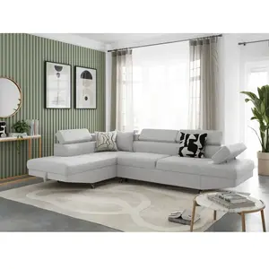 LOUNGITUDE Canapé d'angle gauche convertible en tissu - Gris perle - Pieds métal pas cher