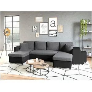 LOUNGITUDE Canapé panoramique OSLO convertible avec coffres, poufs à d... pas cher