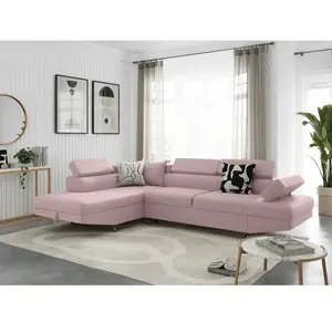 LOUNGITUDE Canapé d'angle gauche convertible en tissu - Vieux rose - Pieds métal pas cher