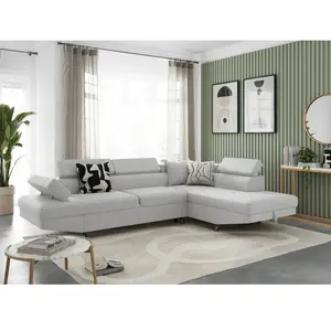 LOUNGITUDE Canapé d'angle droit convertible en tissu - Gris perle - Pieds métal pas cher