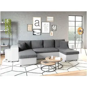 LOUNGITUDE Canapé panoramique OSLO convertible avec coffres, poufs à g... pas cher