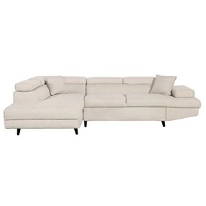 LOUNGITUDE Canapé d'angle gauche convertible en tissu - Beige - Pieds noir pas cher