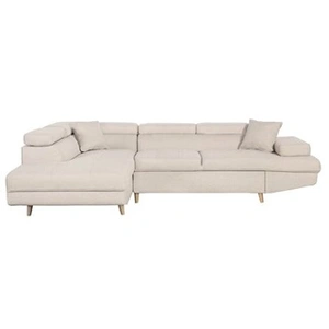 LOUNGITUDE Canapé d'angle gauche convertible en tissu - Beige - Pieds bois pas cher