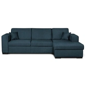 LOUNGITUDE Canapé d'angle droit convertible avec coffre tissu bleu BAHAMAS pas cher