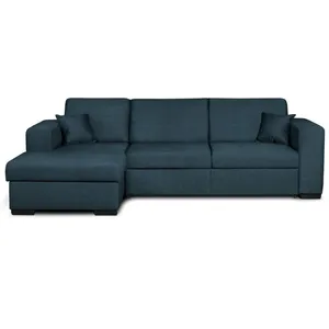 LOUNGITUDE Canapé d'angle gauche convertible avec coffre tissu bleu BAHAMAS pas cher