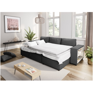 LOUNGITUDE Canapé d'angle convertible et poufs en tissu - Gris foncé pas cher