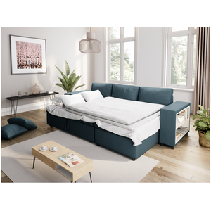 LOUNGITUDE Canapé d'angle convertible et poufs en tissu - Bleu pas cher