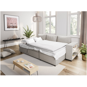 LOUNGITUDE Canapé d'angle convertible et poufs en tissu - Beige pas cher