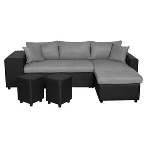 LOUNGITUDE Canapé d'angle OSLO convertible noir / gris avec coffre et ... pas cher