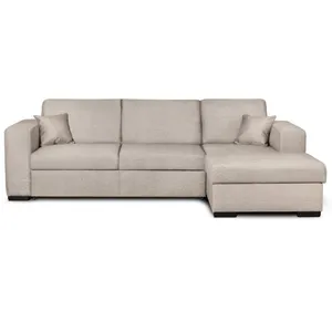 LOUNGITUDE Canapé d'angle droit convertible avec coffre tissu beige Bari 262 cm