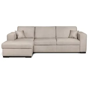 LOUNGITUDE Canapé d'angle gauche convertible avec coffre tissu beige Bari 262 cm