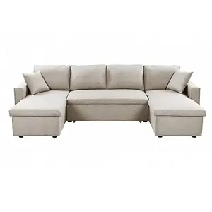 LOUNGITUDE Canapé panoramique convertible avec 2 coffres en tissu - Beige pas cher