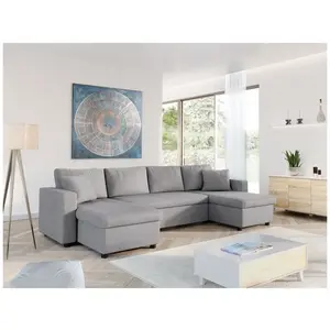 LOUNGITUDE Canapé d'Angle Panoramique MARIA Convertible en tissu - Gri... pas cher