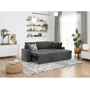 LOUNGITUDE Canapé d'angle réversible et convertible MARIA en velours -... pas cher