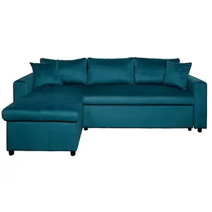 LOUNGITUDE Canapé d'angle réversible, convertible en velours avec coffre - Bleu pas cher