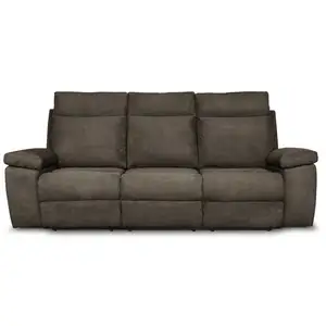 LOUNGITUDE Canapé de relaxation manuel 3 places en tissu HOUDA - Taupe pas cher