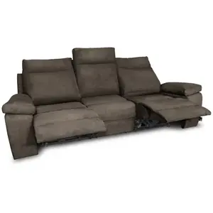 LOUNGITUDE Canapé de relaxation manuel 3 places en tissu HOUDA - Gris clair pas cher