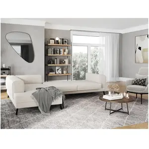 LOUNGITUDE Canapé d'angle convertible 2 coffres en tissu - Beige - Angle Gauche pas cher