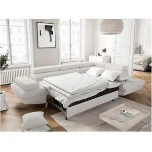 LOUNGITUDE Canapé d'angle droit convertible en tissu bouclette - Blanc pas cher