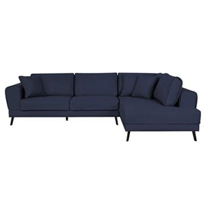LOUNGITUDE Canapé d'angle droit convertible 2 coffres en tissu - Bleu foncé pas cher