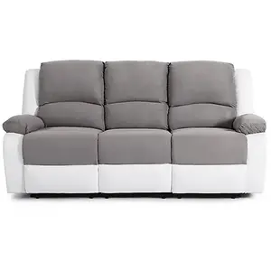 LOUNGITUDE Canapé Relaxation 3 places Microfibre et Simili LEO - Blanc et Gris