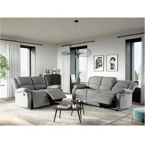 LOUNGITUDE Usinestreet - relaxxo - Canapé Relaxation 3 places Microfibre leo - Gris pas cher