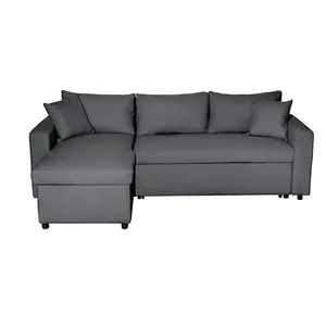 LOUNGITUDE Canapé d'angle réversible convertible tissu gris foncé Kita 223 cm