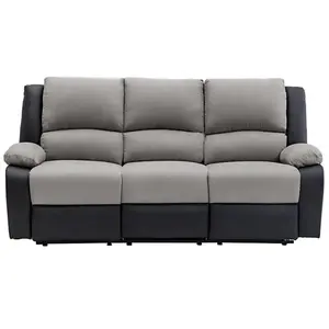 LOUNGITUDE Canapé de Relaxation électrique 3 places Microfibre et Simili LEO - Noir et gris pas cher