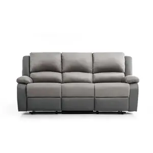 LOUNGITUDE Canapé Relaxation 3 places Simili et Microfibre LEO - Gris pas cher