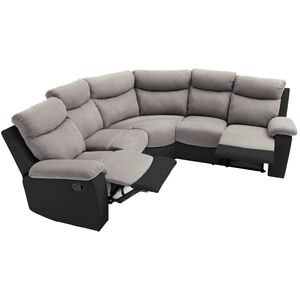 LOUNGITUDE Canapé d'Angle de Relaxation OSCAR 5 places bi-matière - Gris et Noir pas cher