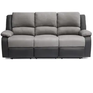 LOUNGITUDE Canapé Relaxation manuel 3 places Microfibre / Simili - Gris / Noir