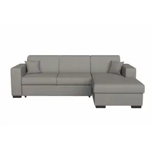 LOUNGITUDE Canapé d'angle droit convertible avec coffre tissu gris clair Bari 262 cm pas cher