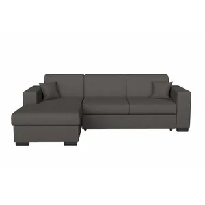 LOUNGITUDE Canapé d'angle gauche convertible avec coffre tissu Gris foncé BAHAMAS pas cher