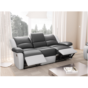 LOUNGITUDE Relaxxo - canapé relaxation 3 places simili cuir leo - blanc et gris