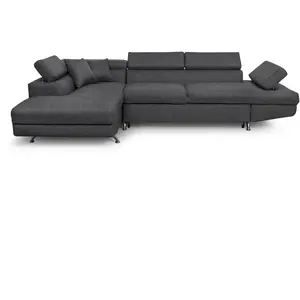 LOUNGITUDE Canapé d'angle gauche convertible en tissu - Gris foncé - Pieds métal pas cher