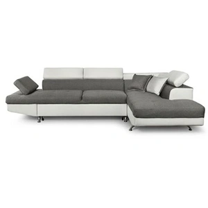 LOUNGITUDE Canapé d'angle droit convertible tissu gris et simili blanc Mio 275 cm pas cher