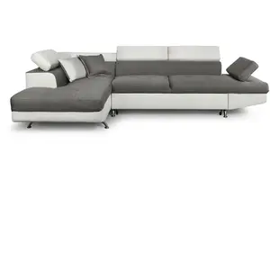 LOUNGITUDE Canapé d'angle gauche Convertible en tissu et simili - Blanc / Gris pas cher