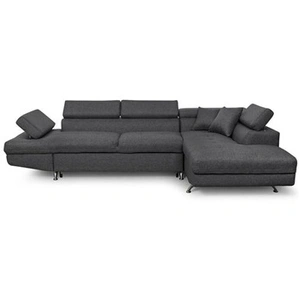 LOUNGITUDE Canapé d'angle droit convertible en tissu - Gris foncé - Pieds métal pas cher