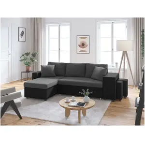 LOUNGITUDE Canapé d'angle droit Gris/Noir OSLO pas cher
