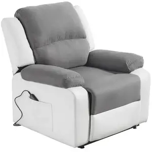 LOUNGITUDE Fauteuil relaxation électrique simili cuir blanc et microfibre Confort