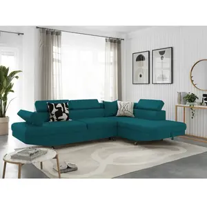 Canapé d'angle convertible RIO en tissu - Bleu canard - LOUNGITUDE pas cher