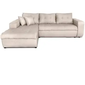 LOUNGITUDE Canapé d'Angle SUZIE Convertible en Tissu - Angle Gauche, Beige pas cher