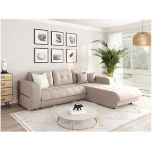 LOUNGITUDE Canapé d'Angle suzie Convertible en Tissu - Angle Droit, Beige - Beige pas cher