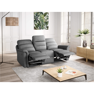 LOUNGITUDE - Canapé 3 Places de Relaxation en Tissu Gris Clair