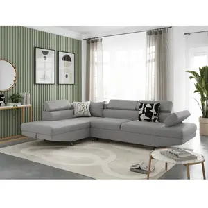 LOUNGITUDE Canapé d'angle gauche convertible en tissu - Gris clair - Pieds métal pas cher